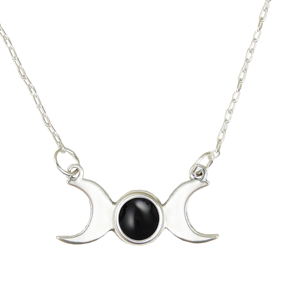 Sterling Silver Moon Phases Necklace With Black Onyx